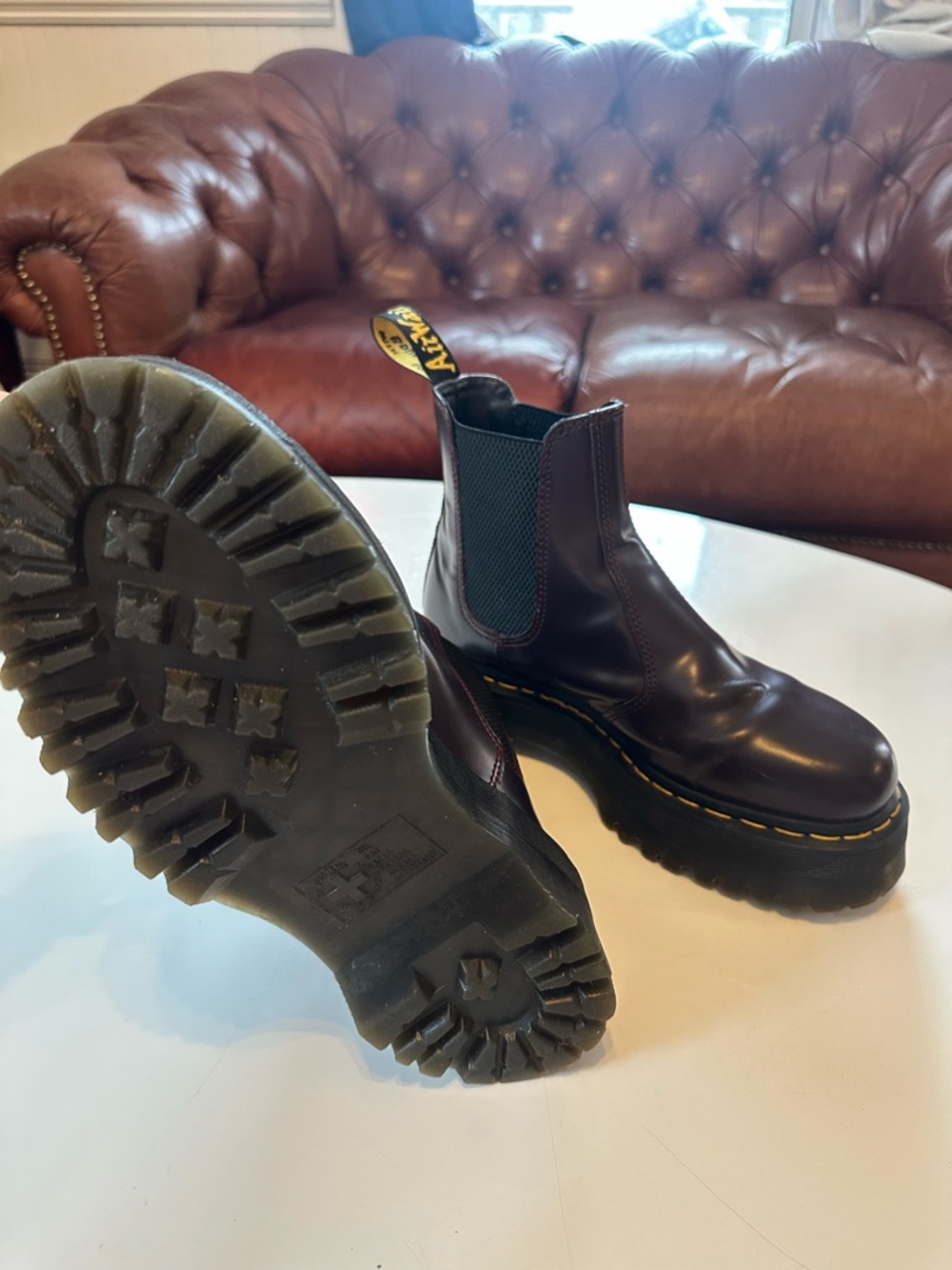 Dr. Martens Chelsea Boots in Dark Cherry with Yellow Stitching - Picture 3 of 5